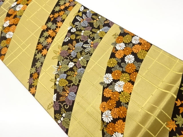 JAPANESE KIMONO / FUKURO OBI / WOVEN- PATTERNS OF AUTUMN LEAVES / CHRY